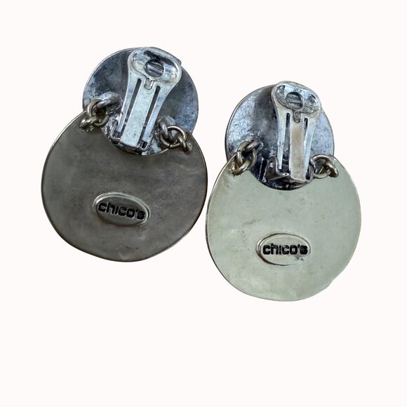 Chicos Silver-Tone Double Disc Clip-On Earrings With Rhinestone Detail - Picture 3 of 10